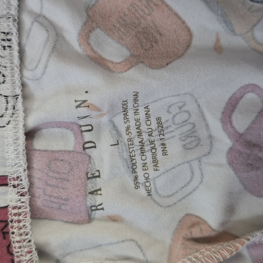 RAE DUNN Pajama Bottoms with Mug Print Cozy Casual‎ Sleepwear Sz L Joggers - Picture 2 of 5
